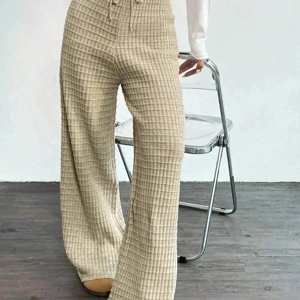 Khaki Casual Women's Flare Knitted Pants - Picture 3 of 6